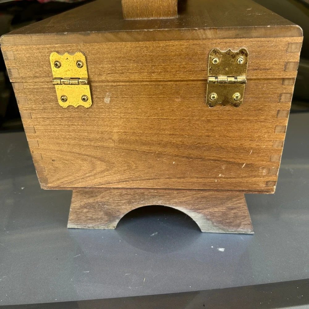 Vintage Shoe Shine Valet Box kit Brown Wood footrest grandpacore